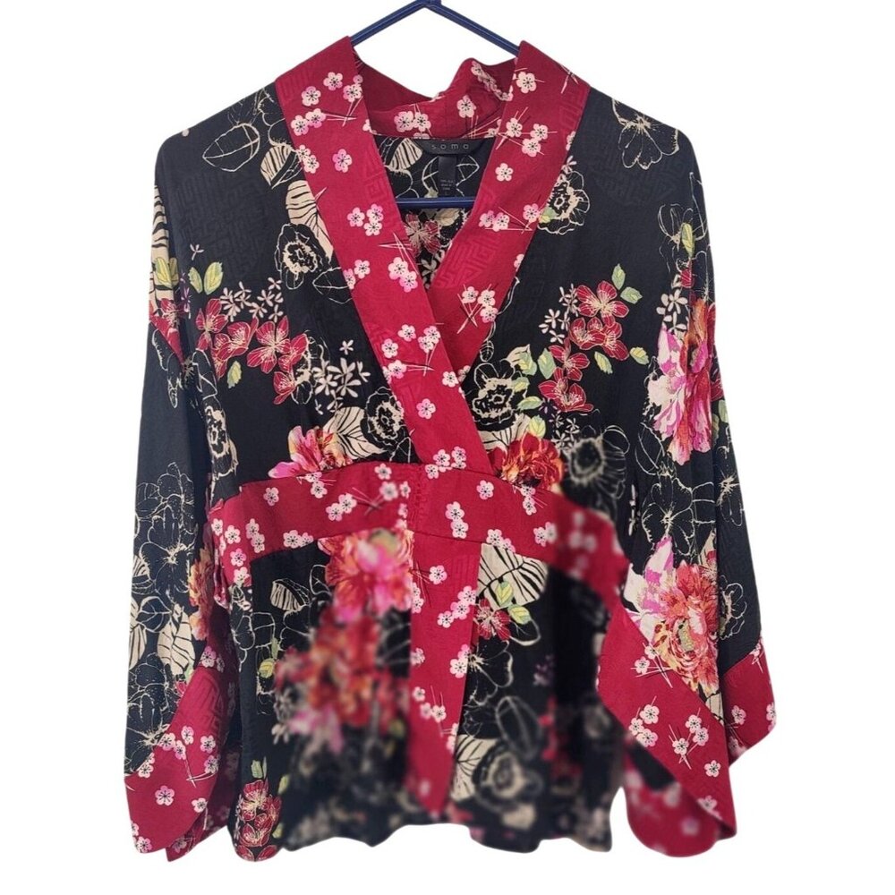 Soma Women's 100% Silk Floral Oriental Top Size L